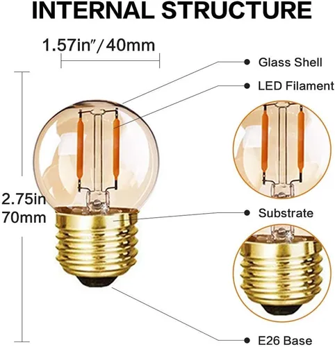 Miniatura 8 de Bombillas LED G40 Edison de filamento mini globo de 1 W equivalente a 10 vatios incandescentes - E26 base de tornillo bombillas LED ultra cálidas