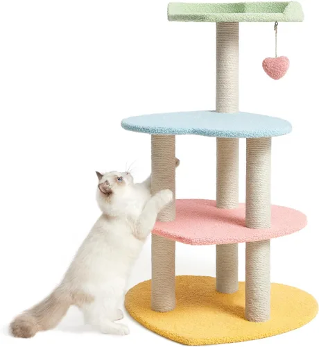 Miniatura 8 de VETRESKA Árbol para gatos Torre para gatos de 38.6'' para gatos de interior con postes de rascado cubiertos de yute y plataforma en forma de Árbol