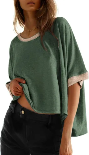 Miniatura 18 de Dokotoo -Camisetas de verano para mujer, color liso, holgadas, de gran tamaño, básicas