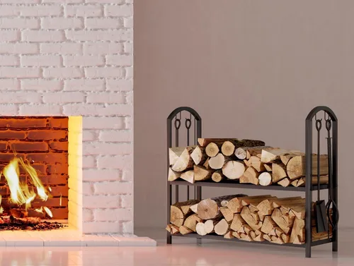 Miniatura 3 de Fire Beauty - Soporte para leña de chimenea con 5 piezas, soporte para troncos con juego de herramientas de 4 piezas, soporte para leña