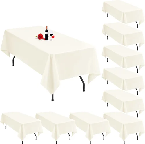 Miniatura 21 de Paquete de 10 manteles rectangulares de 60 x 102 pulgadas, color beige para mesas rectangulares de 6 pies, mantel rectangular de tela de poliéster