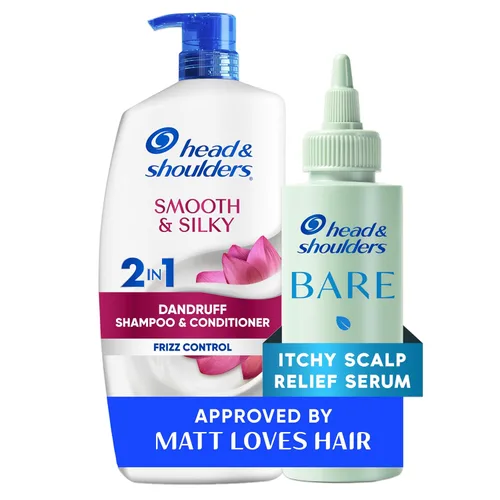 Head & Shoulders Matt Loves Hair Favorites: Smooth & Silky 2 in 1 (28.2oz) + Bare Itchy Scalp Relief Serum (4.2oz) - Dandruff Shampoo and
