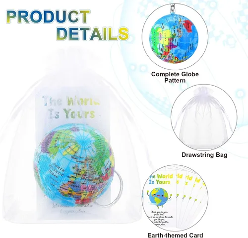 Miniatura 2 de Quelay - Paquete de 24 llaveros con forma de globo de regalo de regreso a clases, juguetes para niños, juguetes de planeta Tierra, incluye bolas
