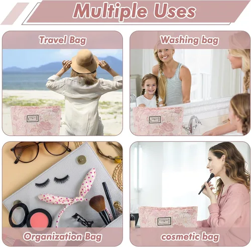 Miniatura 4 de URSKYTOUS Bolsa de maquillaje de flores de viaje, bolsas grandes para cosméticos florales para mujer, bonita bolsa de maquillaje con cremallera
