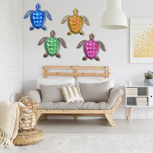 Miniatura 7 de Surakey Decoración de pared de tortuga marina de metal, decoración de pared de tortuga marina, adorno colgante de animales para el hogar