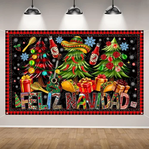 Decoraciones de Feliz Navidad, telón de fondo para fotografía, pancarta de Navidad mexicana, decoraciones de Navidad y suministros para fiesta en el