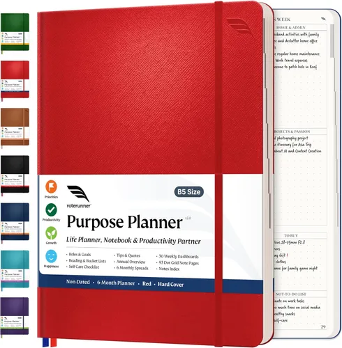 Miniatura 11 de Roterunner Cuaderno Planificador de Propósitos B5 7.5”x9.8” Planificador Sin Fechas 2025 Herramienta de Productividad y Establecimiento