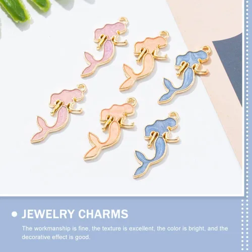 Miniatura 2 de SEWACC Pulsera de dijes de sirena, 50 piezas de dijes de sirena, chapados en oro, dijes de animales marinos, cuentas para bricolaje, aretes