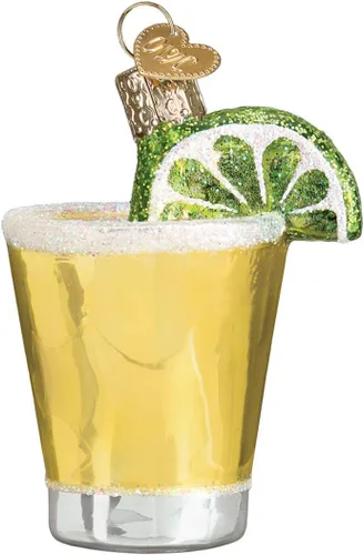 Old World Christmas Adorno soplado de vidrio de tequila para árbol de Navidad, decoración navideña hecha a mano, colección de bebidas para adultos