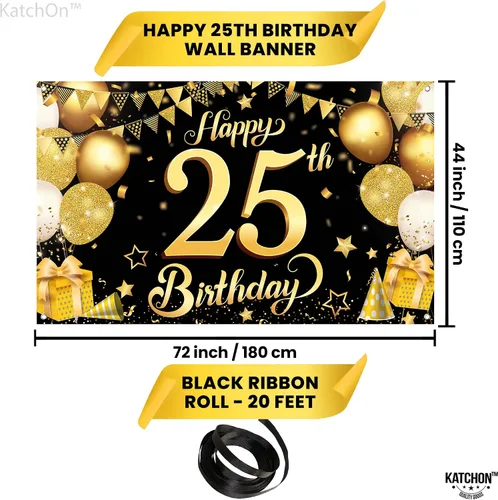 Miniatura 4 de KatchOn, XTRALARGE - Cartel de cumpleaños número 25 negro y dorado, de 72 x 44 pulgadas, reutilizable, resistente al agua, indecolorable