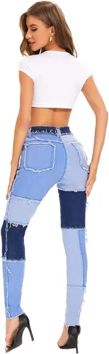 Miniatura 6 de Dxyufazhe Jeans elásticos de cintura alta para mujer, pantalones de mezclilla deshilachados a la moda