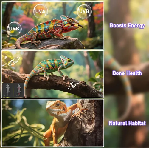 Miniatura 4 de Lámpara LED UVA UVB para reptiles, 12.0/10.0/5.0 UVB para reptiles de dragón barbudo, con 4 modos UV, atenuación de 10 niveles 6500K y temporizador