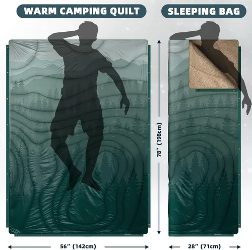 Miniatura 5 de Manta de Camping al Aire Libre con Forro Sherpa, Manta de Campamento Extra Cálida y Gruesa y Poncho Ultraligero y Esponjoso DWR para Clima Frío