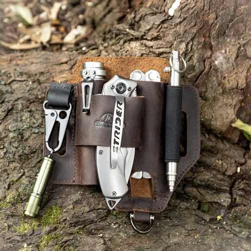 Miniatura 6 de Topstache Funda multiherramienta de cuero, organizador de cinturón EDC para el trabajo y uso diario, funda Leatherman, organizador de bolsillo EDC