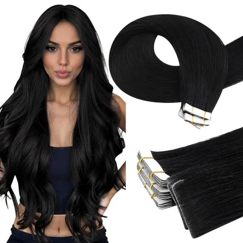 Miniatura 46 de Full Shine Invisi Edge - Extensiones de cabello con cinta adhesiva invisible de 36 cm, color 1 negro, máquina Remy, extensiones de cabello humano