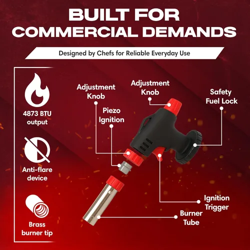 Miniatura 3 de Chef Master 90022 - Encendedor de butano con 4 botes de estaño de combustible de butano, antorcha de cocina recargable y antorcha de cocina