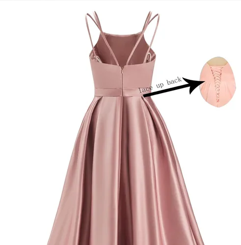 Miniatura 4 de SMORBRID Women's Spaghetti Straps Prom Dresses A-Line Satin Long Formal Evening Ball Gowns with Slit