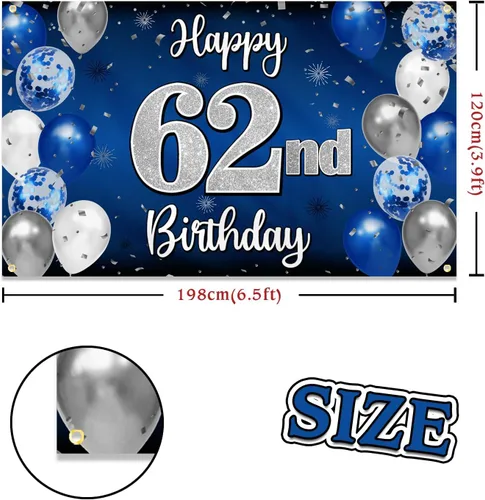 Miniatura 334 de Decoración de feliz cumpleaños 35, globo azul y plateado de 35 años, cartel grande de telón de fondo de cumpleaños, suministros para fiesta de 35th