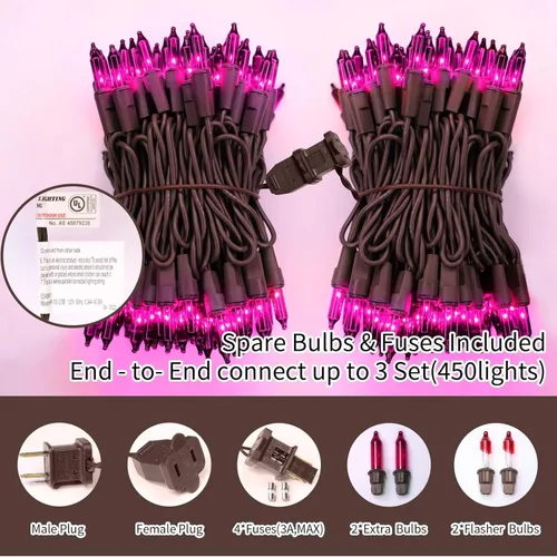 Miniatura 2 de LAMPHOME Luces decorativas de Navidad moradas, 150 luces, 31.9 pies, con certificación UL, juego de mini luces para exteriores, Halloween, hogar