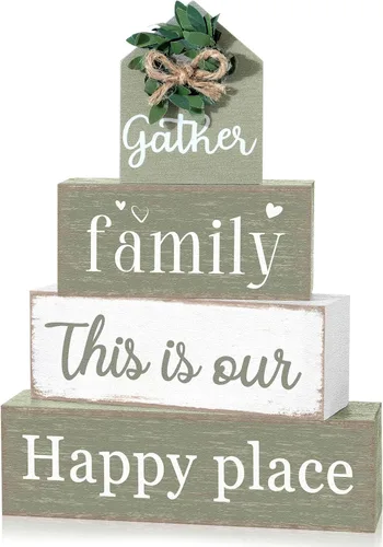 Miniatura 10 de Cinnvoice Decoración rústica de mesa de granja, letreros de bendición para decoración del hogar, letrero de madera neutral para la familia, centro