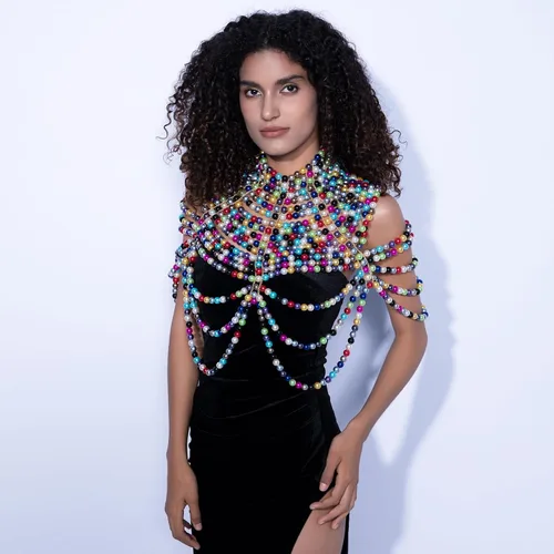 Miniatura 7 de CCbodily - Brasier de cadena de perlas para el cuerpo, collares de hombro de moda, joyería corporal