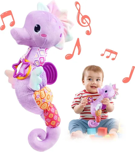 Miniatura 8 de LIGHTDESIRE Juguetes musicales para bebés de caballito de mar, juguetes de peluche para bebés con crujido y sonajeros, juguetes sensoriales suaves