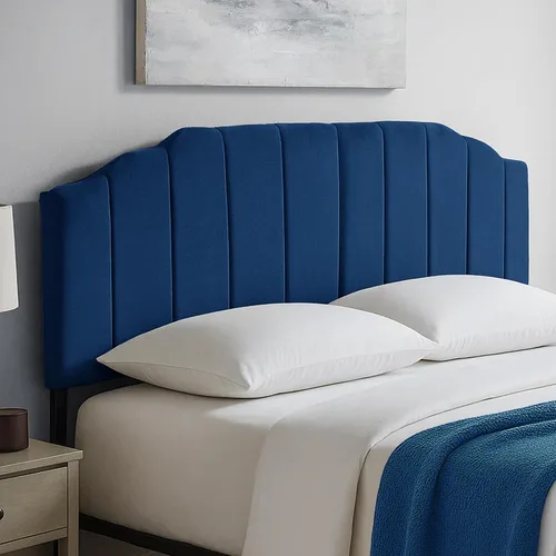 Miniatura 11 de Cabecera tapizada de altura ajustable, cabecera de terciopelo crema, diseño moderno de canal vertical con borde superior de silueta escalonada Beige
