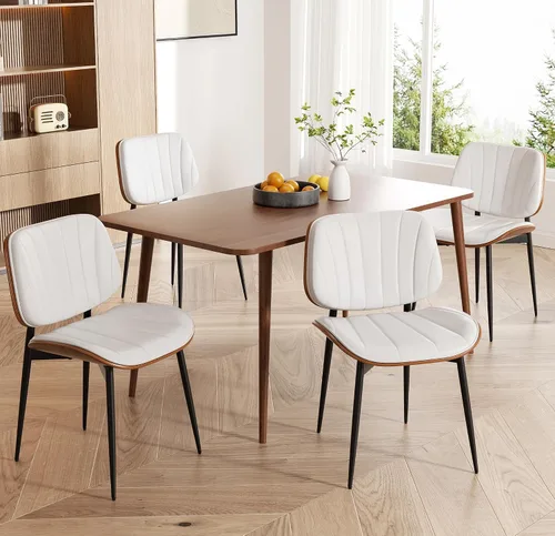 Miniatura 31 de Silla de comedor, sillas de comedor modernas de mediados de siglo, sillas de cocina tapizadas de piel sintética con respaldo de madera curvada