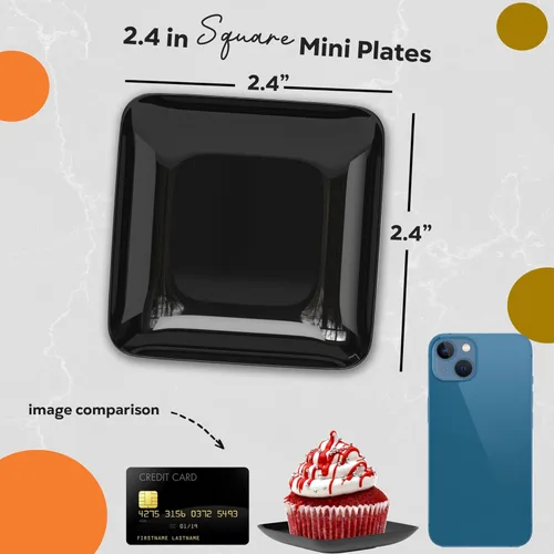 Miniatura 4 de Exquisite Mini platos de postre pequeños, paquete de 120 platos desechables negros de 2.4 x 2.4 pulgadas, pequeños de plástico sin BPA para bodas