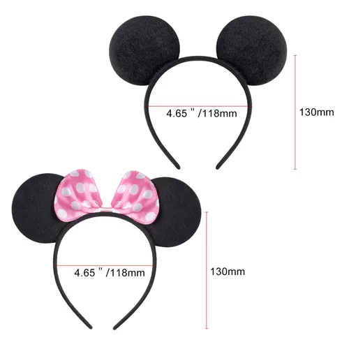 Miniatura 5 de CrushJoy-US 20 piezas de orejas de Mickey y Minnie Mouse, color sólido negro y lazo rosado, diadema para niños y niñas (rosado y negro)