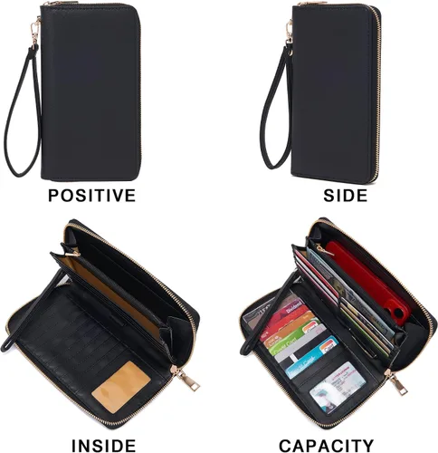 Miniatura 8 de YZAOLL Monederos para mujer de piel sintética mediana con bolsa de muñeca a juego