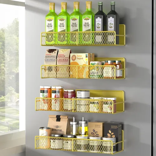Miniatura 17 de Estante magnético para especias para refrigerador, paquete de 7 estantes magnéticos fuertes 100% de metal, organizador de especias con soporte