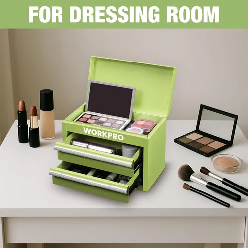 Miniatura 7 de WORKPRO Mini caja de herramientas de metal, caja de herramientas superior que contiene dos cajones con deslizadores de rodamientos de bolas, forros