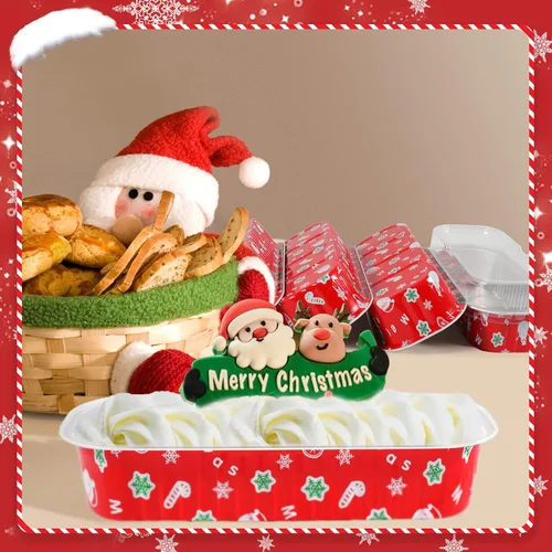 Miniatura 3 de Paquete de 100 mini moldes para pan de Navidad con tapas, mini moldes para pasteles con tapas y cucharas, moldes de papel de aluminio de 6.8 onzas