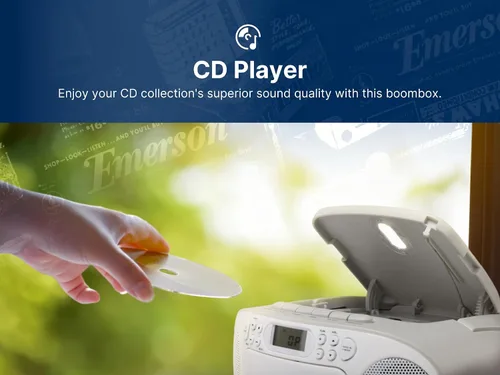 Miniatura 3 de Emerson Reproductor de CD portátil Boombox con reproductor de cassette combo, grabadora de cinta, radio AM/FM, AUX, conector para auriculares
