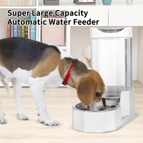 Miniatura 5 de Sfozstra Dispensador Automático de Agua para Mascotas: Cuenco de Agua de Acero Inoxidable Blanco por Gravedad de 8L - con Cepillo Especializado