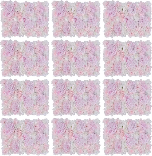 Miniatura 9 de Juego de paneles de pared de flores de seda artificial, telón de fondo de fiesta de boda, panel de pared floral de rosa de seda para ramo, Rosa