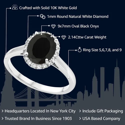 Miniatura 2 de Gem Stone King Anillo de compromiso ovalado de oro blanco de 10 quilates con piedra natal y halo de diamantes Ovalado de 0.354 x 0.276 in Anillo