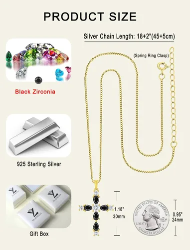 Miniatura 179 de YL Collar de cruz de plata de ley 925 con colgante de piedra natal religiosa para mujer