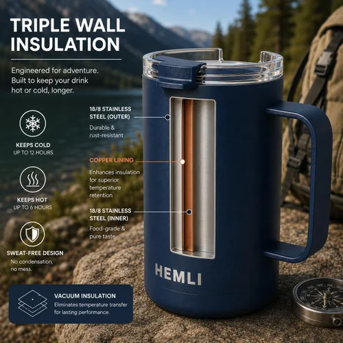 Miniatura 4 de Juego de Cafetera para Verter de Campamento – Taza con Aislamiento al Vacío con Tapa a Prueba de Fugas, Filtro Micro de Acero Inoxidable, Acabado