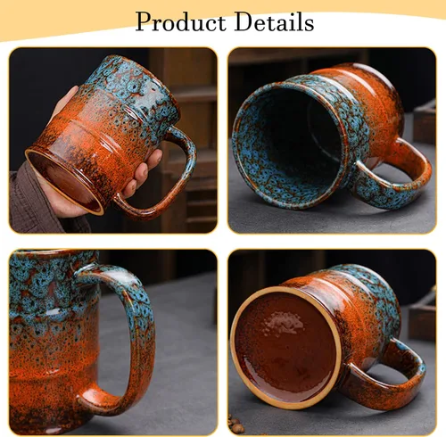 Miniatura 4 de Tazas de café de cerámica azul y marrón de 20 onzas, grandes, aptas para lavavajillas y microondas, perfectas para la oficina y el hogar