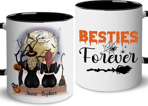 Miniatura 12 de WHIDOBE Taza de café personalizada de Halloween (2 brujas), taza de café personalizada de 11 o 15 onzas para mujeres, hermana, mejor amiga, taza
