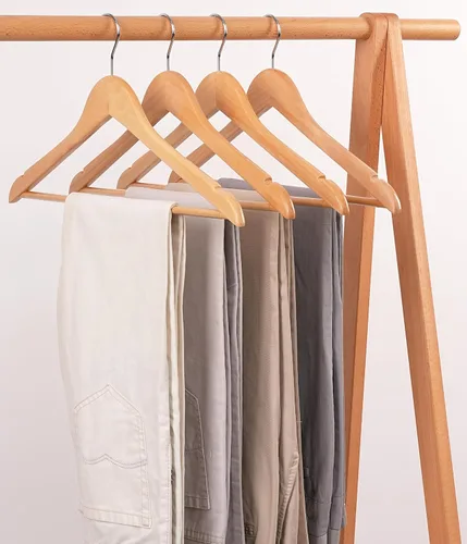 Miniatura 7 de Paquete de 10 perchas de madera antideslizantes con gancho giratorio de 360° y muescas, perchas sólidas y delgadas para camisa, traje, chaqueta