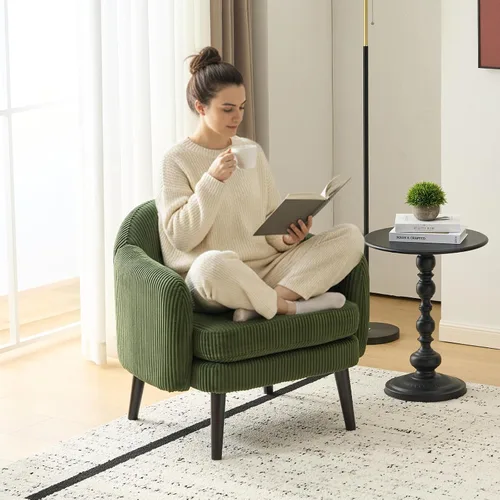 Miniatura 10 de VINGLI Sillón de Acento Moderno Tipo Barril de 30.3" de Ancho con Reposabrazos Track, Patas de Madera Sólida, Cómoda Silla Club Tapizada, Sofá