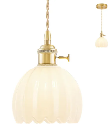Miniatura 20 de Lámparas colgantes enchufables, lámpara colgante de cristal vintage, mini lámpara colgante de tulipán blanco leche, iluminación colgante para isla