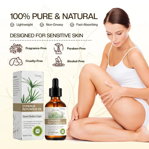 Miniatura 2 de Aceite Cyperus Rotundus para depilación: reduce el crecimiento no deseado del cabello, ralentiza el nuevo crecimiento, calma la piel y encoge