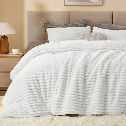 Miniatura 24 de BEDELITE - Juego de edredón de forro polar tamaño individual: ropa de cama supersuave y cálida en color beige, juego de cama de lujo esponjoso