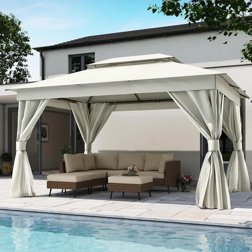 Miniatura 31 de LAUSAINT HOME 8'x8' Outdoor Gazebo, Metal Frame Heavy Duty Patio Canopy Tent Shelter with Double Roofs, Mosquito Nettings and Privacy Screens for