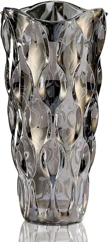 CEMABT Floreros de vidrio irrompibles de 9.5 pulgadas y 3.4 libras para flores, jarrón grueso Morden para mesas de centros de mesa, coloridos, Gris