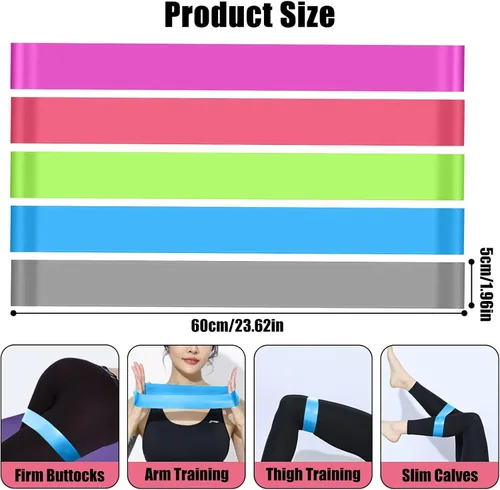 Miniatura 5 de Paquete de 5 bandas de resistencia, bandas de bucle para entrenamiento, bandas de entrenamiento de fitness elásticas para yoga, pilates y fuerza